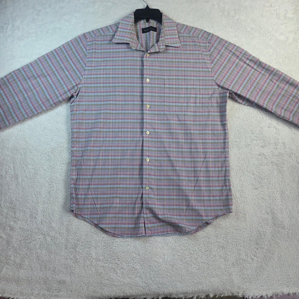 Kenneth Roberts Platinum Mens Large Multi Color Plaid Cotton Button Down Shirt